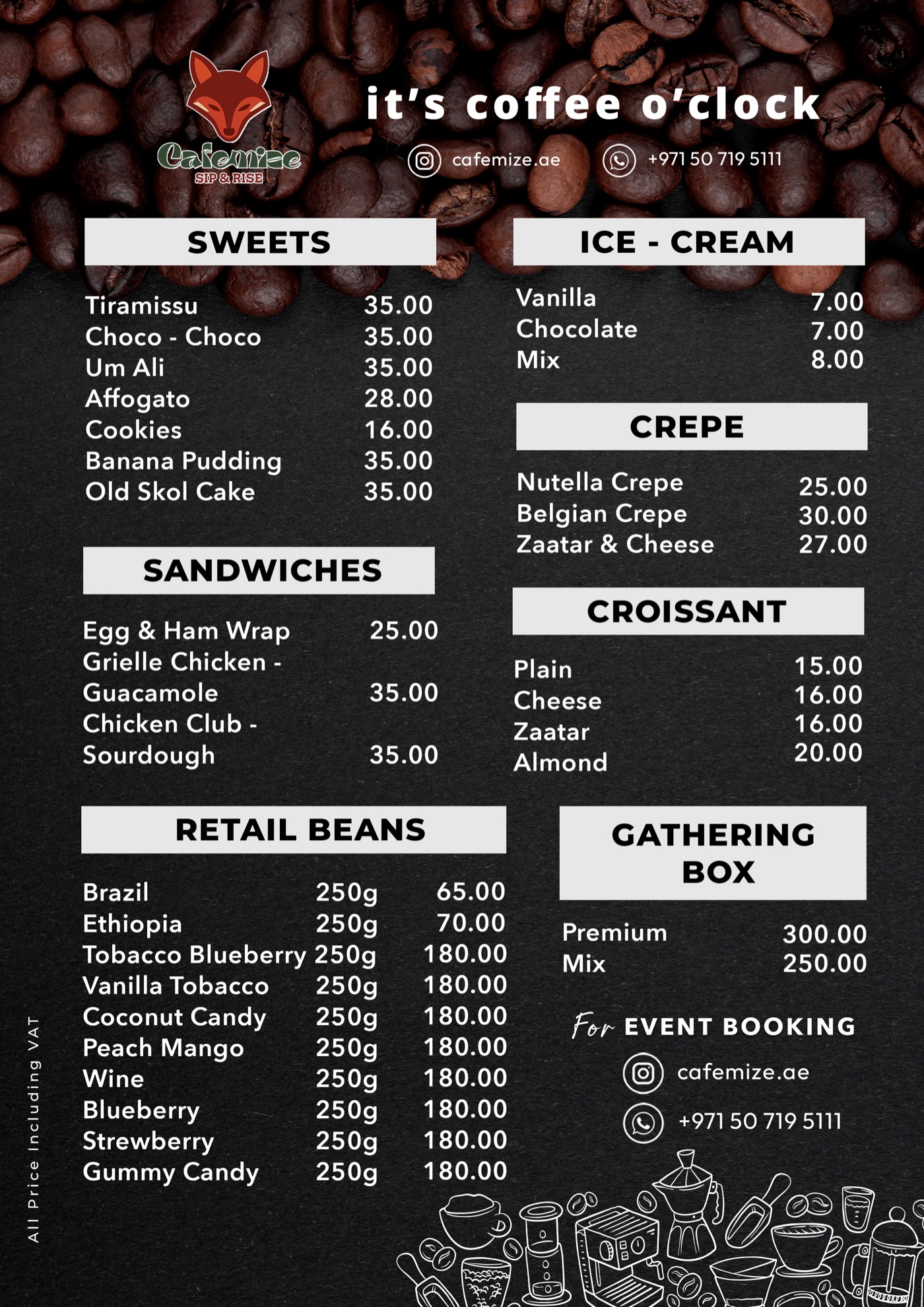 Cafemize food & sweets menu